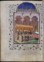 Cott Dom A XVII f.122v Black-robed friars singing in a choir, from the Psalter of Henry VI, Paris, c.1420