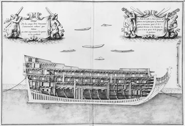 Cross-section of the fully completed inside of a vessel, illustration from the Atlas de Colbert, plate 37