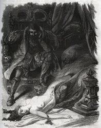 Death of Francoise de Foix, Countess of Chateaubriant (ca. 1495-1537), assassinated by her husband Jean de Laval Comte de Chateaubriant (1486-1543), who thus took revenge on his wife