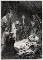 Death of Saint Louis in Tunis on 25 August 1270 - Death of St Louis (during the 7th crusade, on 25th August 1270) - engraving from 