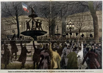 Demonstrations in Front of the French Theatre Provoked by a Deserter Jew, a Young Man Raised the French Flag: The Pilgrim