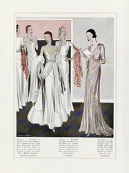 Design for Evening Dresses by Depouy-Magnin, Worth, and Redfern, from Art, Gout, Beaute, pub. 1931
