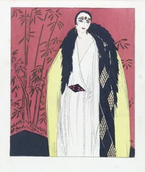 Design for an Evening Dress with Fur Trimmed Cape, published 1924