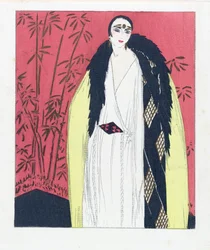 Design for an Evening dress with Fur Trimmed Cape