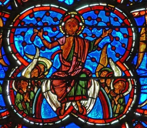 Detail from a window depicting the Last Judgement: Christ
