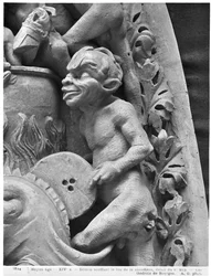 Devil fanning the fire, from the Last Judgement of the Cathedral of St. Etienne in Bourges (detail)