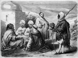 Different types of dervishes (beggars) in the streets of Tunis, Tunisia