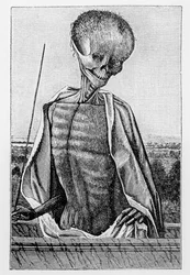 Doctor Death, from a Book of Hours, illustration from Science and Literature in the Middle Ages and the Renaissance, written and engraved by Paul Lacroix, 1878