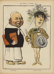 Dom Michel and French Dancer and Courtesan Liane de Pougy. Illustration for Le Rire
