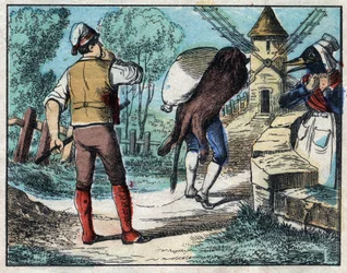 Donkey wearing the skin of the Lion. Fables by Jean de La Fontaine (1621-95). Imaging of Epinal from the end of the 19th century.