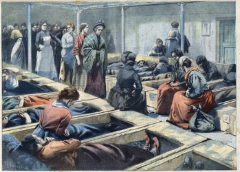 Dormitory of a night asylum in London, England considered a refuge for women, in 