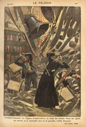During the Fire of the Church of Aubervilliers, Engraving in "Le Pelerin" 29/04/1900. Selva Collection.