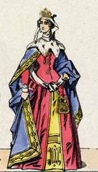 Dynasty of the Capetians: Portrait of Joan I of Navarre (1271-1305), Queen of France wife of Philip IV of France, known as Philip the Fair (1268-1314). Epinal imaging from the end of the 19th century. Private collection.