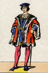 Valois Dynasty: Portrait of Charles VIII (1470-1498), King of France from 1483 to 1498. Epinal imaging from the end of the 19th century. Private collection.