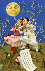 Eating brioches by the light of the moon, a promotional card for the Bon Marché Department Stores in Paris, c.1890