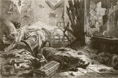 Effects of the explosion of a shell a house in the suburbs, May 1871, illustration from 