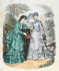 Elegant Women in a Garden, from La Mode Illustrée, 1871