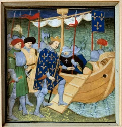 Embarkment from Saint Louis (Louis IX) (1214-1270) for the 7th Miniature Crusade of the French School