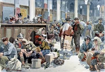 Emigrants Passing by Train Station St Lazare in Paris, en Route to America, Late 19th Century