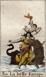 Europa kidnapped by Zeus in the form of a bull. From 