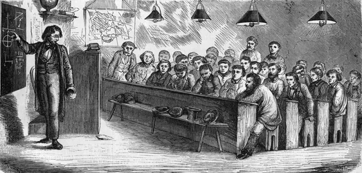 Evening class at a public adult school in Paris in 1858