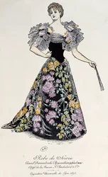 Evening dress in damask with chrysanthemum brocade on a black background, 1894