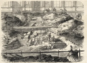 Excavations in the Cour Carree du Louvre - Discovery of the foundations of the former tower of Philippe Auguste
