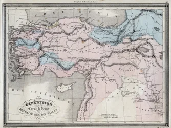 Expedition of Cyrus the Young (5th century BC) and retreat of the ten miles - Plate extracted from “Universal Atlas of ancient and modern geography for residential schools” by Vuillemin - ca. 1845