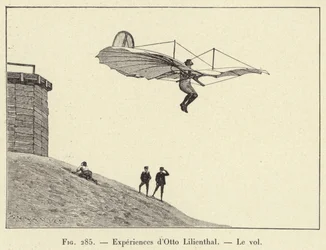 Experiments of Otto Lilienthal, The Flight (engraving)