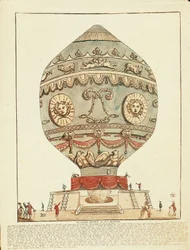 Experiment by Montgolfier brothers with hot air balloon at La Muette Castle