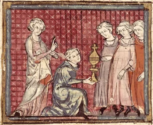 The Division of the Kingdom on the Death of Clotaire I (497-561), from the Grandes Chroniques de France 1375-79