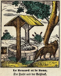 Fables de La Fontaine: the fox and the good. Image of Epinal, first half of the 19th century