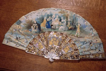Fan Representing a Country Taste. A Group of Nobles Picnicking in a Park. 18th Century, Chantilly, Conde Museum