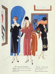 Fashion designs for visitors to art galleries by Paul Poiret and Philippe et Gaston, from the magazine Art, Gout, Beaute, 1925