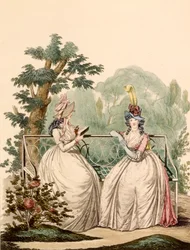 Fashion plate of ladies in summer day dresses - Modes Anglaises, 1794
