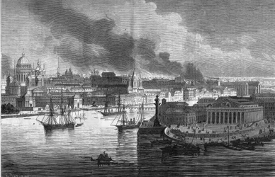 Fire of the ministry district in St. Petersburg, Russia
