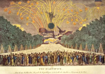 Firework display at the Grille de Chaillot in Paris to celebrate peace, 14th July 1801