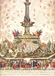 Fireworks in front of the Hotel de Ville in Paris celebrating the Peace of Versailles, 14th December 1783