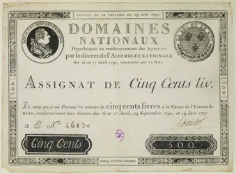 Five hundred livres banknote, 19th June 1791