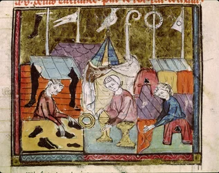Merchants at the Lendit Fair near St. Denis, from the Grandes Chroniques de France