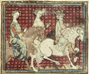Chilperic I (543-97) and Fredegonde on Horseback, from the Grandes Chroniques de France, 1375-79