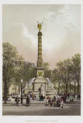 Fountain of the Place du Chatelet (colour litho)