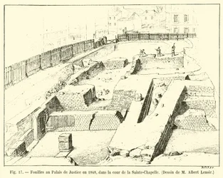 Excavations at the Palace of Justice in 1848, in the Courtyard of Sainte-Chapelle, Drawing by M Albert Lenoir