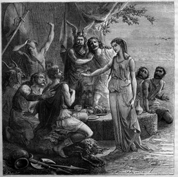 Foundation of Marseille in 600 BC: On the day of the arrival of the Greek sailors, the head of the Nams organizes a meal during which his daughter Gyptis has to choose his wife by holding him a cup. The Greeks were invited