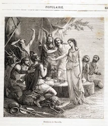 Founding of Marseille: the French city was founded by Greek sailors in 600 BC. Engraving in 