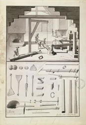Foundry, drawing for the Description des Arts et Métiers, by L. Simonneau, which inspired Diderot for the Encyclopédie