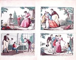 Four scenes depicting parental responsibilities, early 19th century