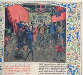 Bal des Ardents, Charles being saved by the Duchess of Berry after Louis of Orleans set fire to the dancers