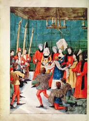 The Queen presenting the prize for a jousting tournament