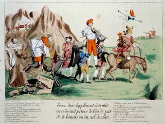 French Revolution: a supplement of reinforcements composed of members of the crippled clergy was sent to the army of Prince Louis V Joseph of Bourbon-Conde (1736-1818) stationed on the banks of the Rhine after the emigration due to the Revolution